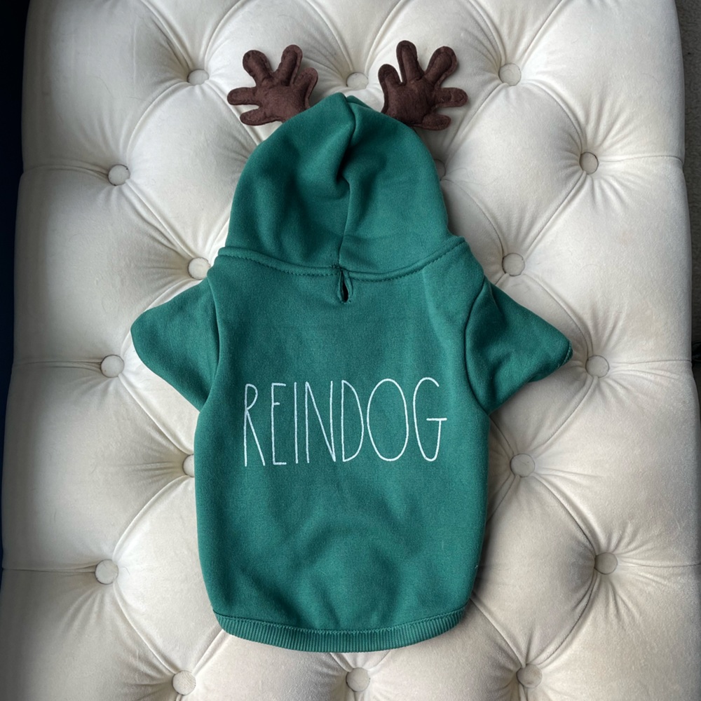 Green Reindog Pet Hoodie with Antlers